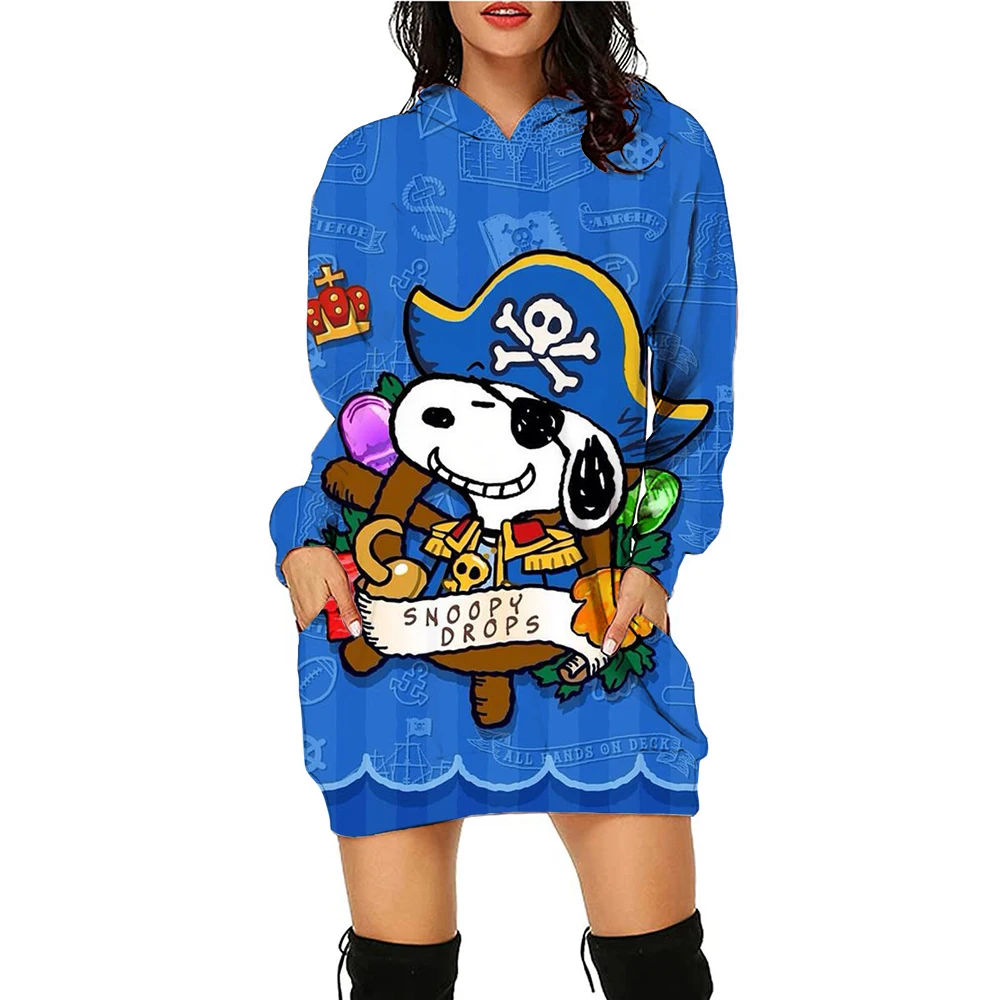 Women\'s Hoodies Dress Snoopy Kawaii Black Hoodie 3D Print Youthful Woman Clothes Winter 2024 S-3XL High Quality Ladies Fashion