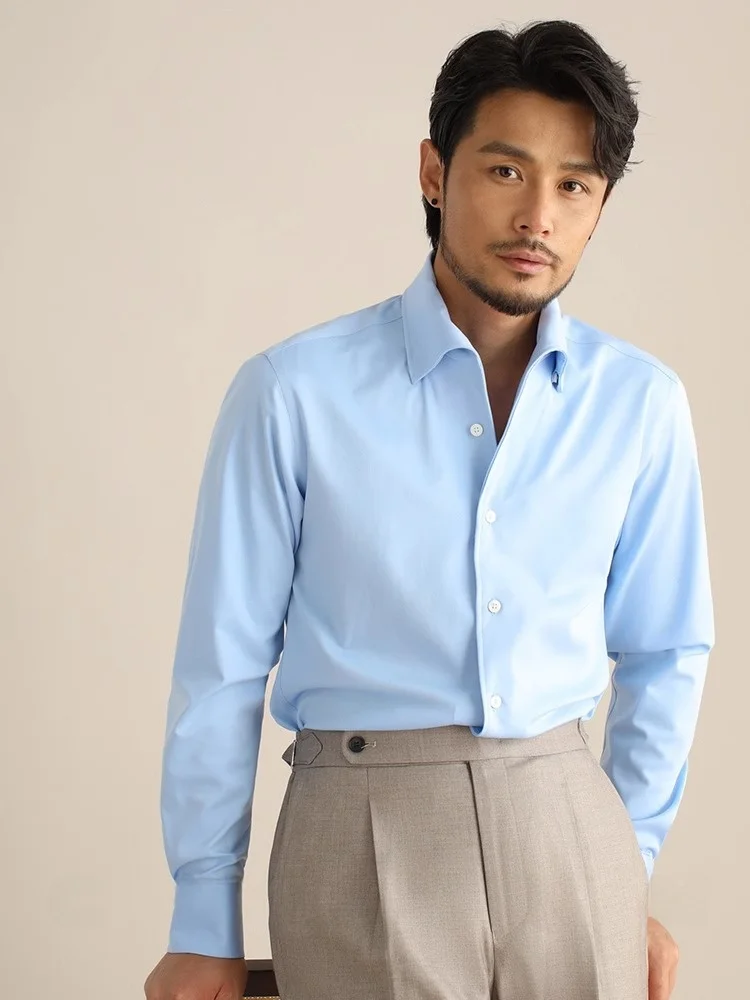 

Cultum Italian Style Men's Slim Fit Long Sleeve Shirt No Ironing Required Classic Retro Single Button Collar City Walk Busine...