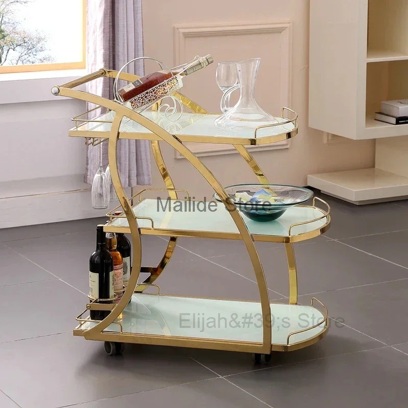 Carros de salón de vidrio de arte del hierro de lujo ligero, carrito de herramientas para salón de belleza, muebles de salón modernos, estante para el hogar con rueda, carrito de agua y vino