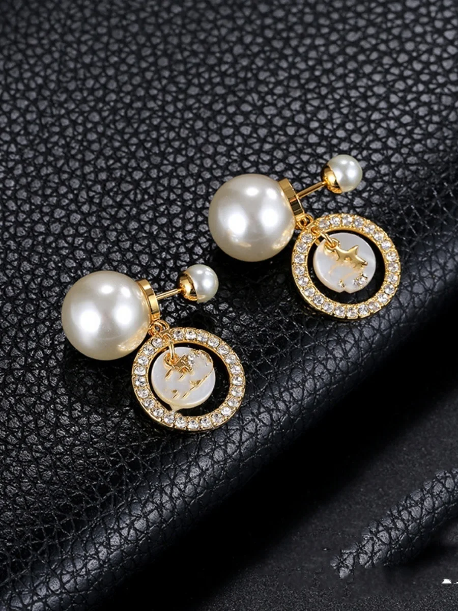 

Shell set with diamond pearl earrings Medieval vintage jewelry