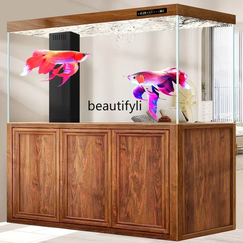 yj7 Large arowana tank aquarium living room home office floor ecological water-free ultra-white glass bottom filter