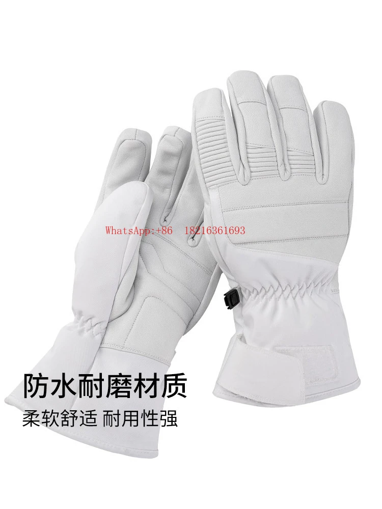 New Ski Gloves Leather Wear-resistant Waterproof Non-slip Warm Ski Equipment Five-finger Gloves