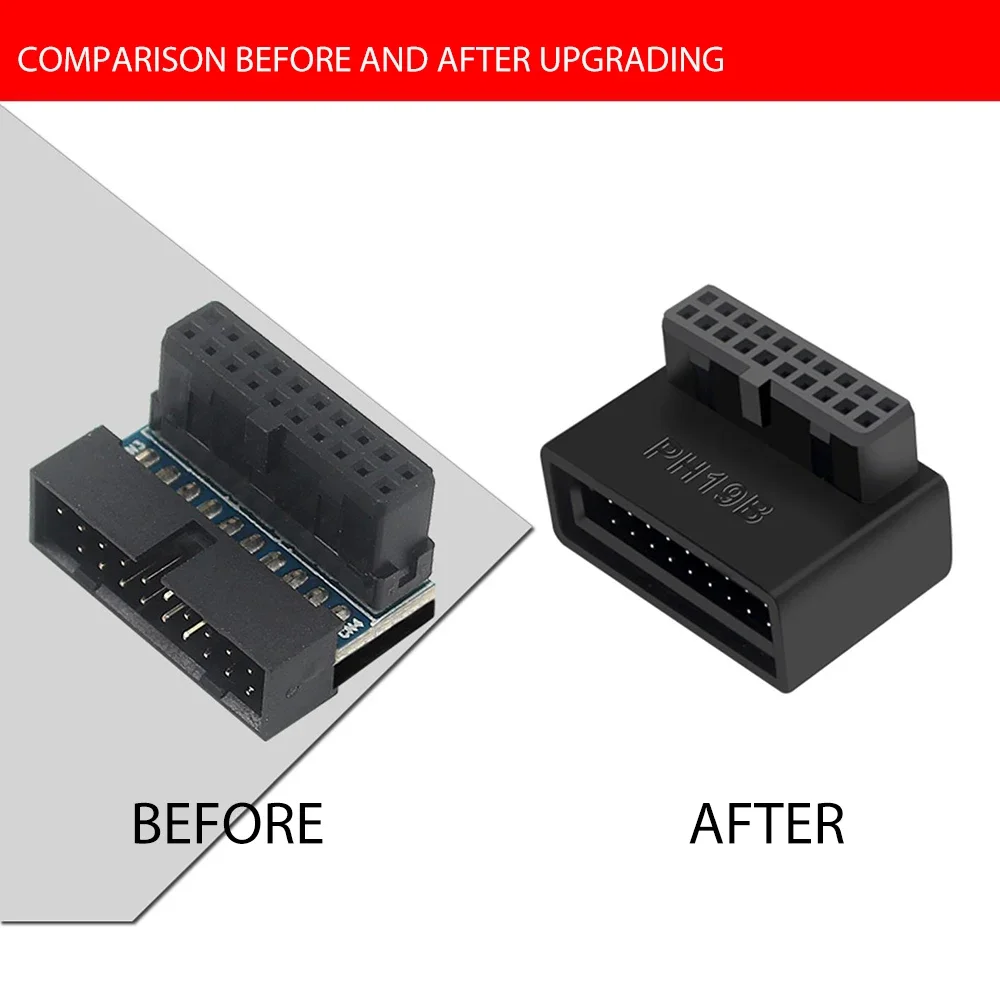 USB 3.0 19/20pin Male to Female Adapter 90 Degree Angled Converter for Motherboard Extension Connector Socket PH19