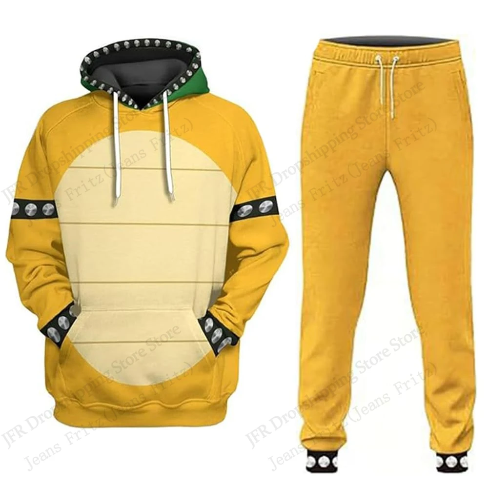 Conjuntos para hombre, conjuntos con estampado 3d de dibujos animados de Anime Bowser, Sudadera con capucha y pantalón a la moda para hombre y mujer, conjuntos de 2 piezas, traje de chándal para Cosplay, ropa para hombre