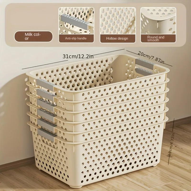 12pcs Stackable Plastic Storage Baskets Organizer  with Handles Space-Saving Storage Boxes for Home Organization Shelf Baskets