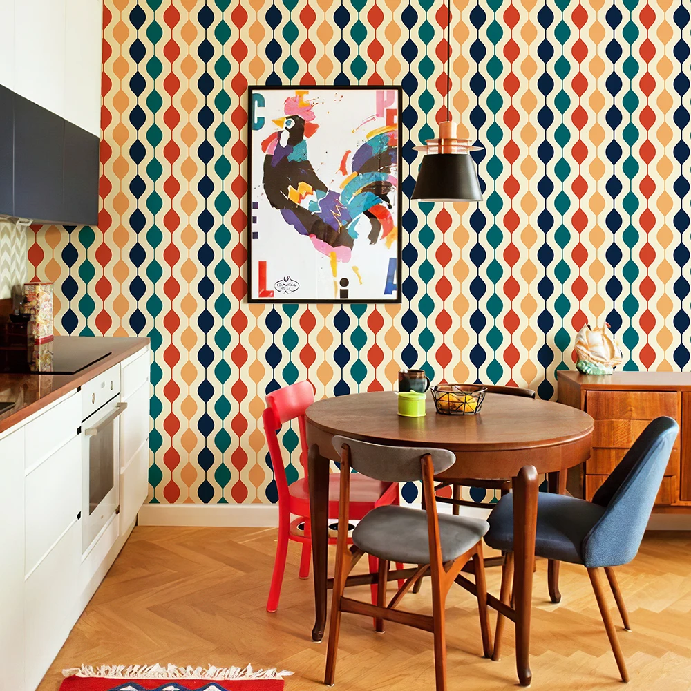 Wave Striped Wallpaper Self-Adhesive Color Retro Waterproof PVC Wallpapers Sticker Thick Cabinet Sticker For Home Decoration
