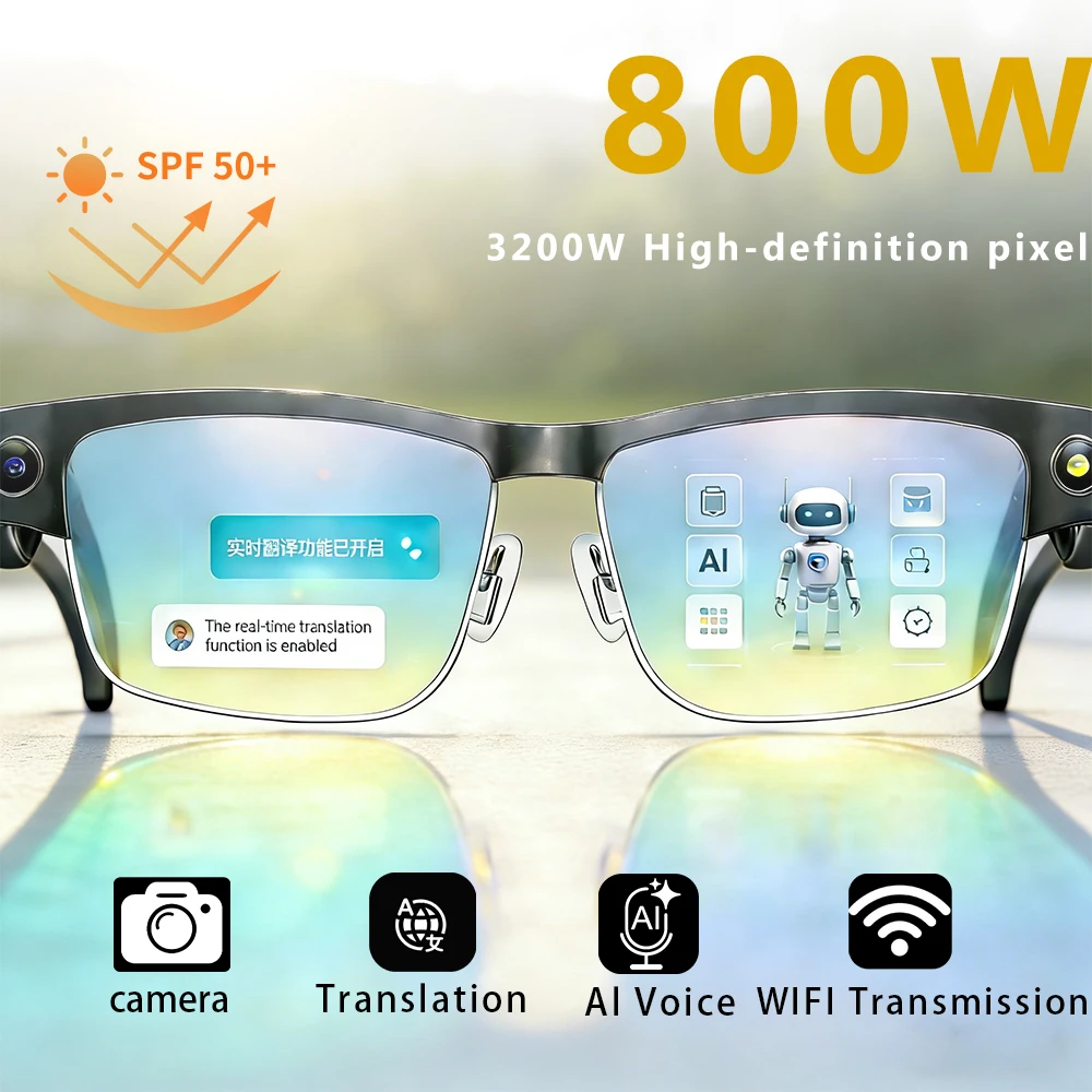 

Al Smart Photo Glasses 800W Camera 1200P anti-shake HD Video Recording Translation Voice Assistant Music BT Call Smart Glasses