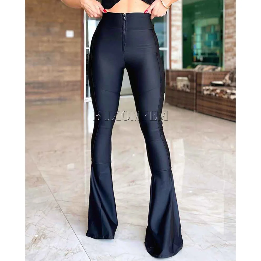 

Elastic Zipper Flared Tights Slim Fit Stylish Vintage Pants Straight Leg Wrap Hips Casual Daily Trousers High Waist Pants Women