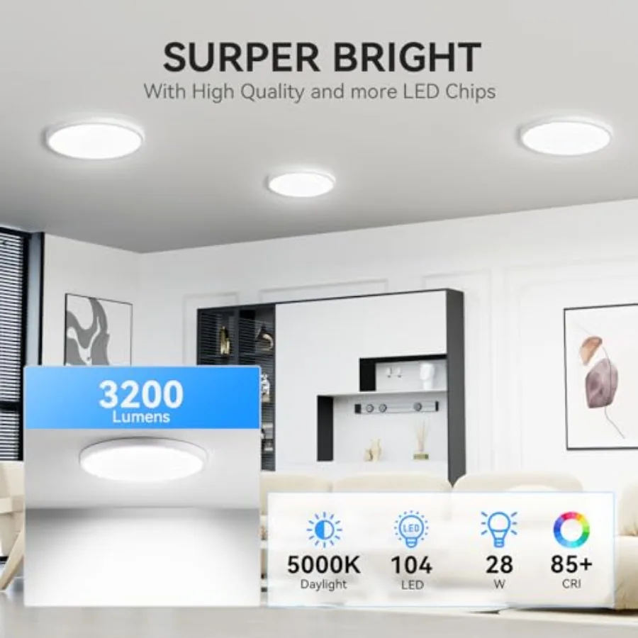 6PACK 3200lm LED Flush Mount Ceiling Light, Super Slim 12 inch LED Ceiling Light, 5000K Daylight LED Ceiling Light for Bedroom,