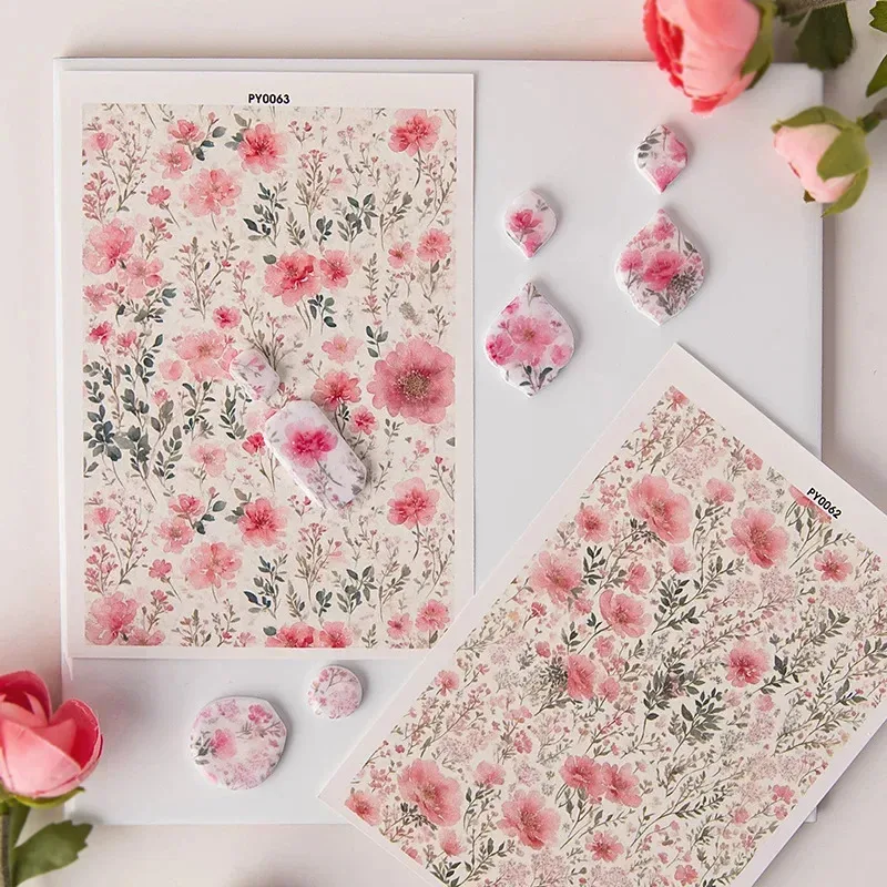 Polymer Clay Watercolor Transfer Paper, Flower Plant Butterfly Painted Pattern Water-soluble Stickers for DIY Earring Pottery