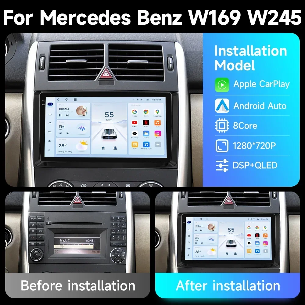 JIUYIN CarPlay Android Auto Radio 2K Screen For Mercedes Benz W169 W245 B200 W906 Sprinter W639 Vito Car 2 Din Autoradio
