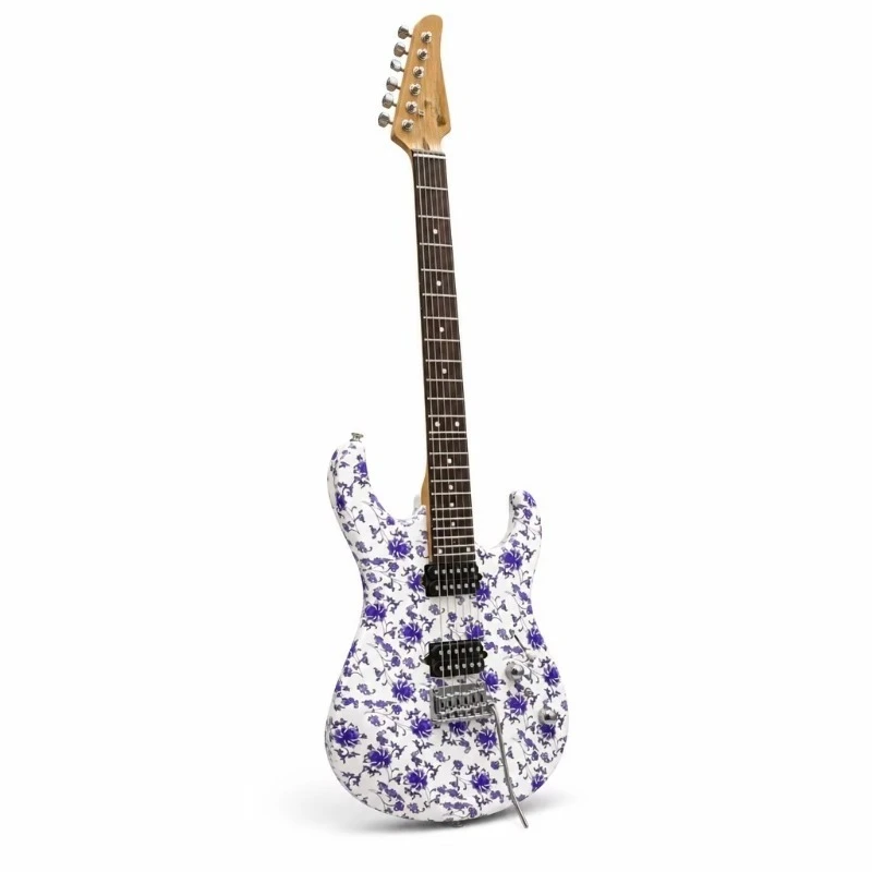 White Purple Floral Electric Guitar Rosewood Fingerboard 22 Frets