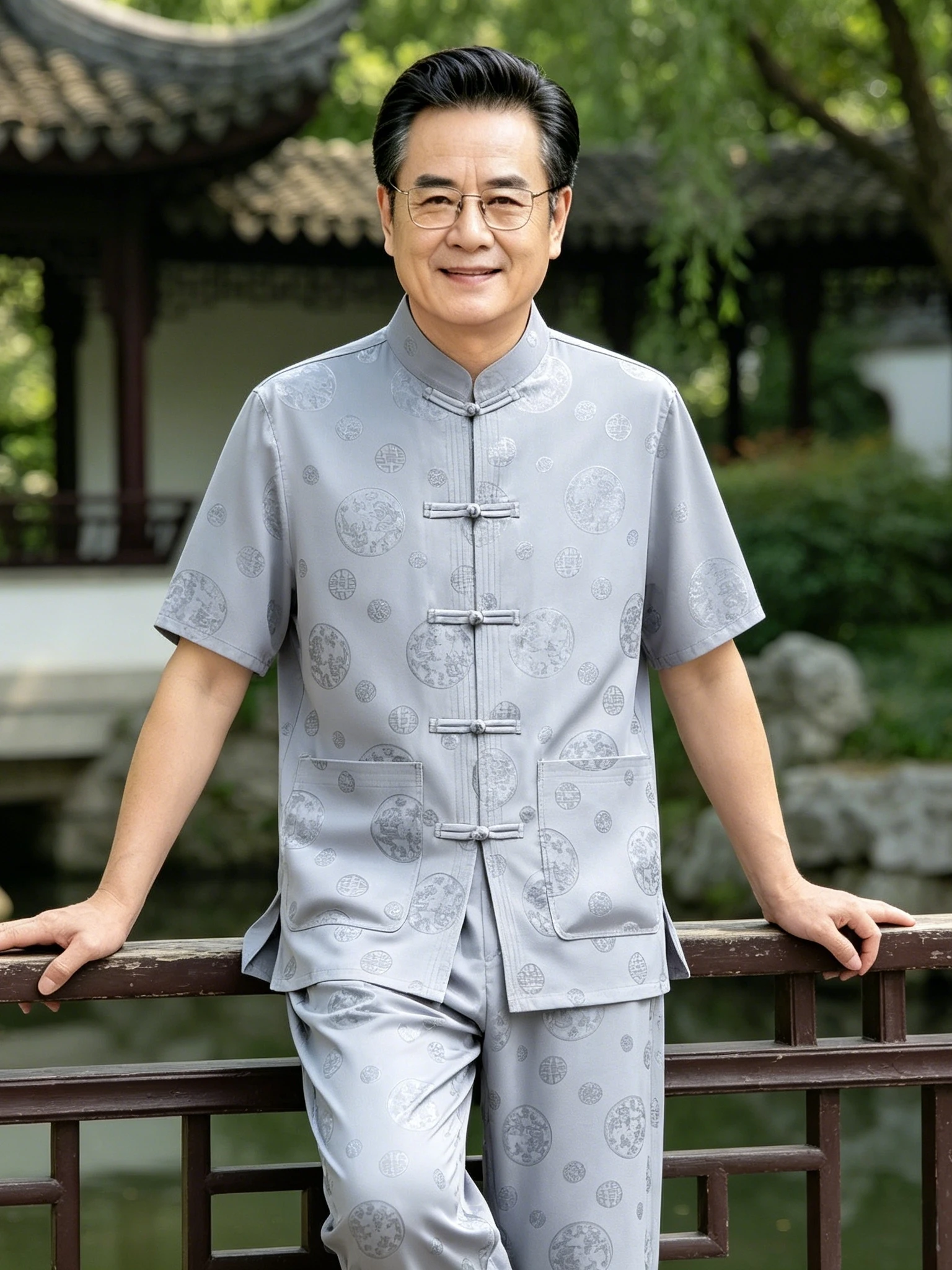 pomuer-ice-silk-short-sleeve-summer-set-loose-fit-elderly-men's-clothing-comfortable-breathable-lightweight-tang-suit