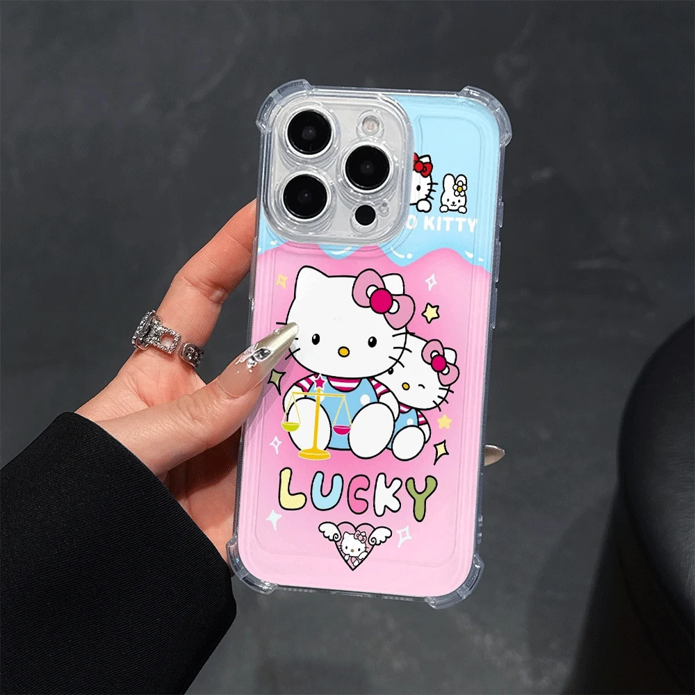 เคสโทรศัพท์มือถือซานริโอ้ KT สำหรับ iPhone14 Pro iPhone 16/15/14/13/12/11/x/xs/xs Max เคสนิ่มลายคิตตี้สำหรับสาวๆ สไตล์คาวาอี้