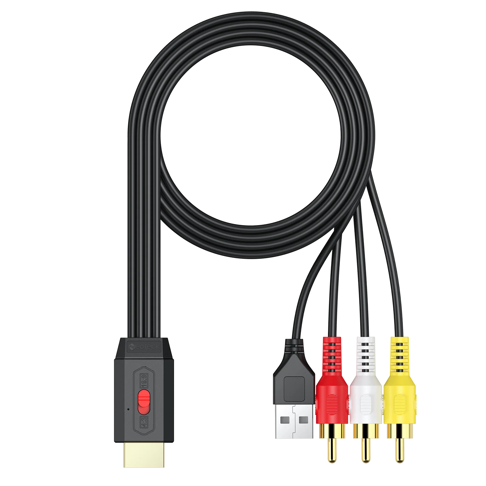 Neoteck HDMI Converter 1080P Adaptador de áudio e vídeo composto AV RCA com conectores dourados Mini