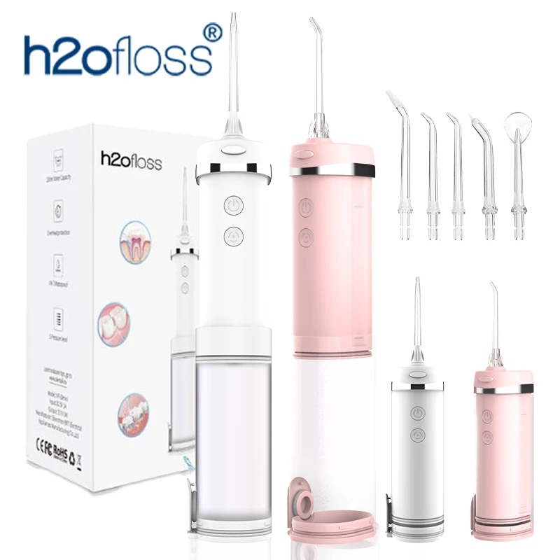 H2ofloss Collapsible Water Flosser 140PSI Compact Oral Irrigator for Sensitive Gums 5 Modes 5 Nozzles USB Rechargeable
