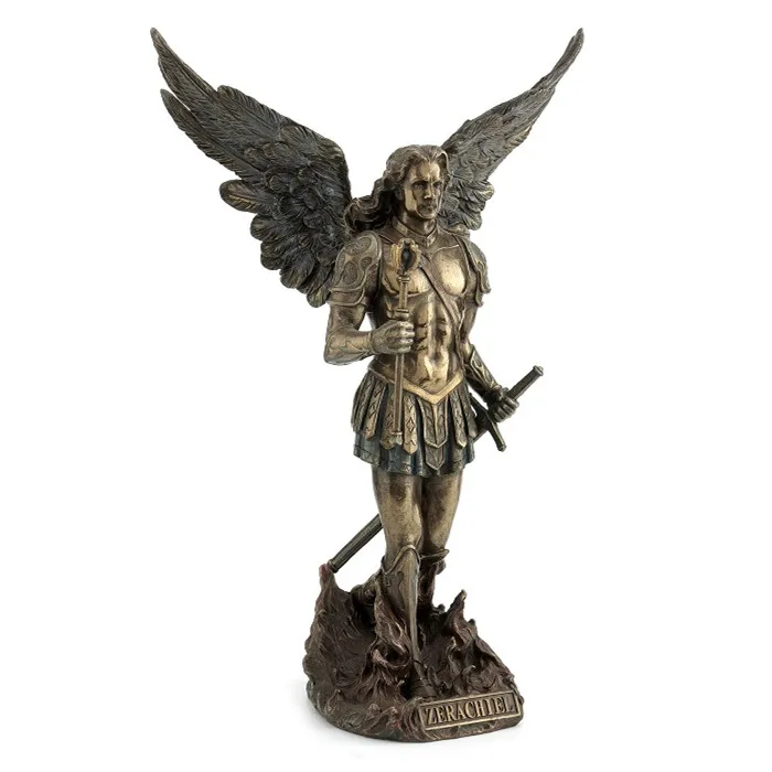 Archangel Zerachiel Statue Resin Antique Angel Warrior Figurine Large Winged Archangel Sculpture with Scepter and Sword Ornament