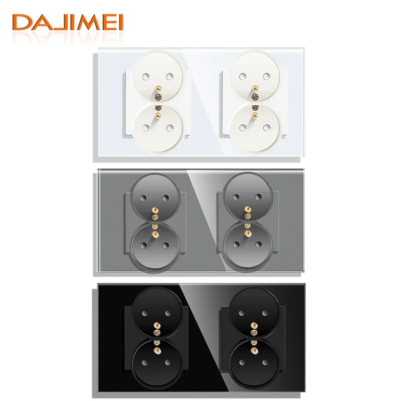 DAJIMEI Poland French Standard Double Wall Power Socket 16A Crystal Glass Panel Plug 157mm for Home