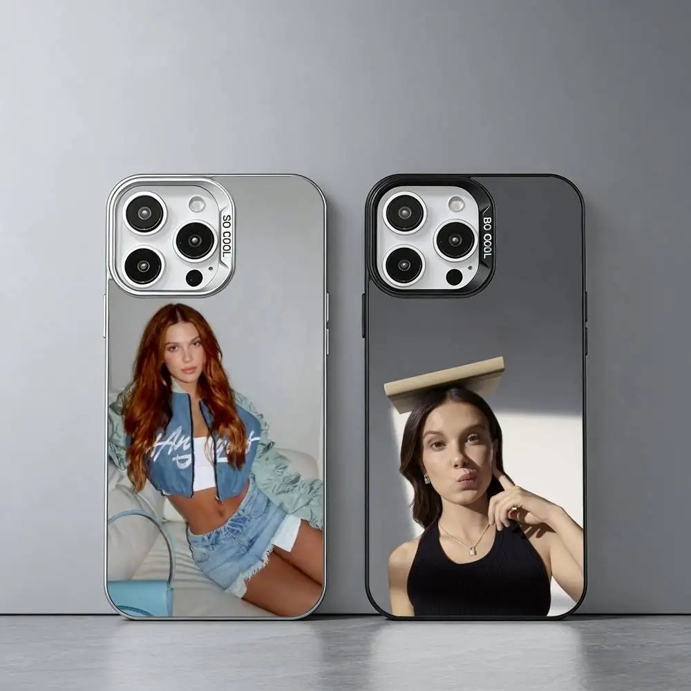 

MMB M-Millie Bobby B-Brown Phone Case For iPhone 17,16,15,14,13,12,11 Plus,Pro Max,XS,Colored silver phone case