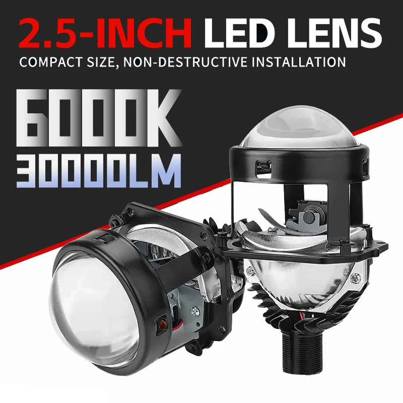 

2pcs Bi LED Projector Lenses 2.5 Inch 50W 30000LM For H4 H7 Car Headlight 6000K Auto Lamp Hi Lo Beam Bulb 12V 6000K Bi LED Bulb