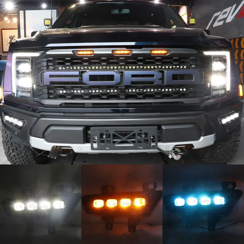 New！ 2PCS LED Daytime Running Light For Ford F-150 F150 Raptor 2022 2023 Dynamic Turn Signal Waterproof Car LED DRL Lamp