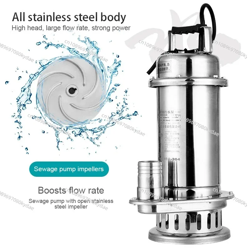 304 Stainless Steel Sewage Pump Clear Water Pump Agricultural Resistant Household 220V High Head Sewage Pumps