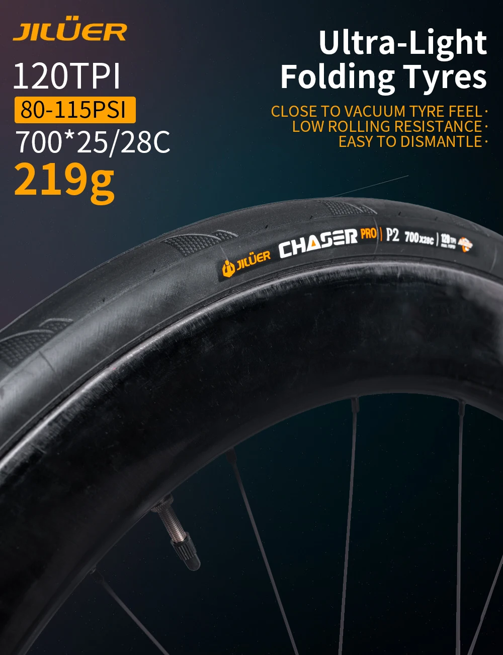 JILUER 700x28C faltbare Rennradreifen – ultraleichte Rennreifen, geringer Rollwiderstand, 120TPI für Geschwindigkeit und Leistung – Detail 1