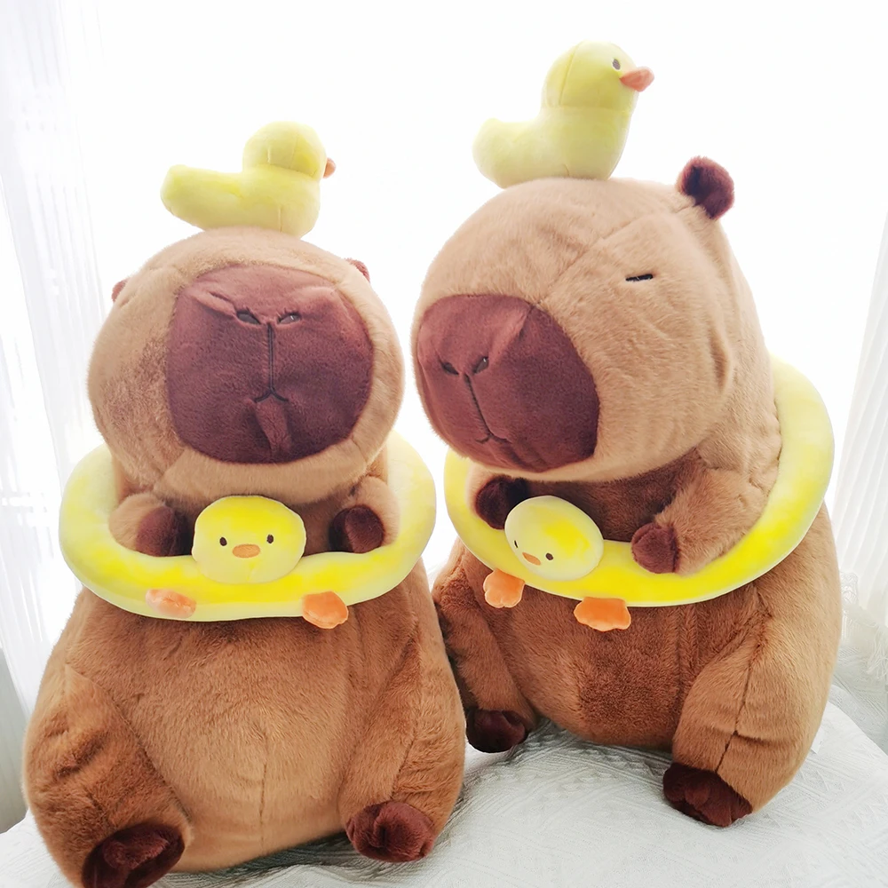 60cm Large Capybara Plush Toy Cute Capibara with Duck Swim Ring Kawaii Stuffed Animal Soft Toy Birthday Xmas Gift