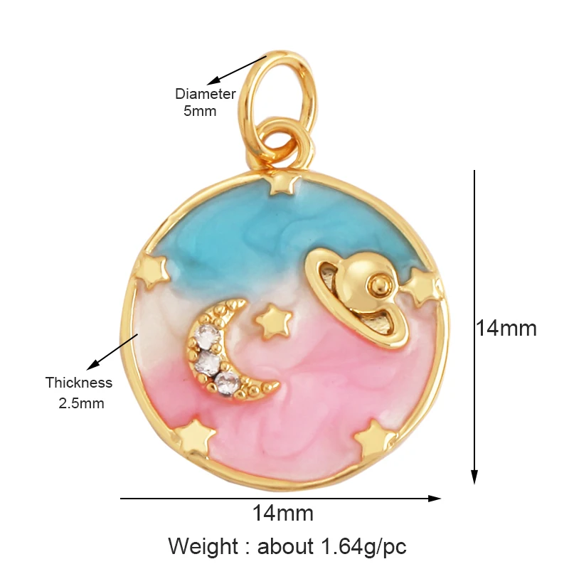 Trendy Sun Moon Star Shell 18K Gold Plated Charm Pendant,Inlaid Shining CZ Zirconia Jewelry Necklace Bracelet Making Supply M52