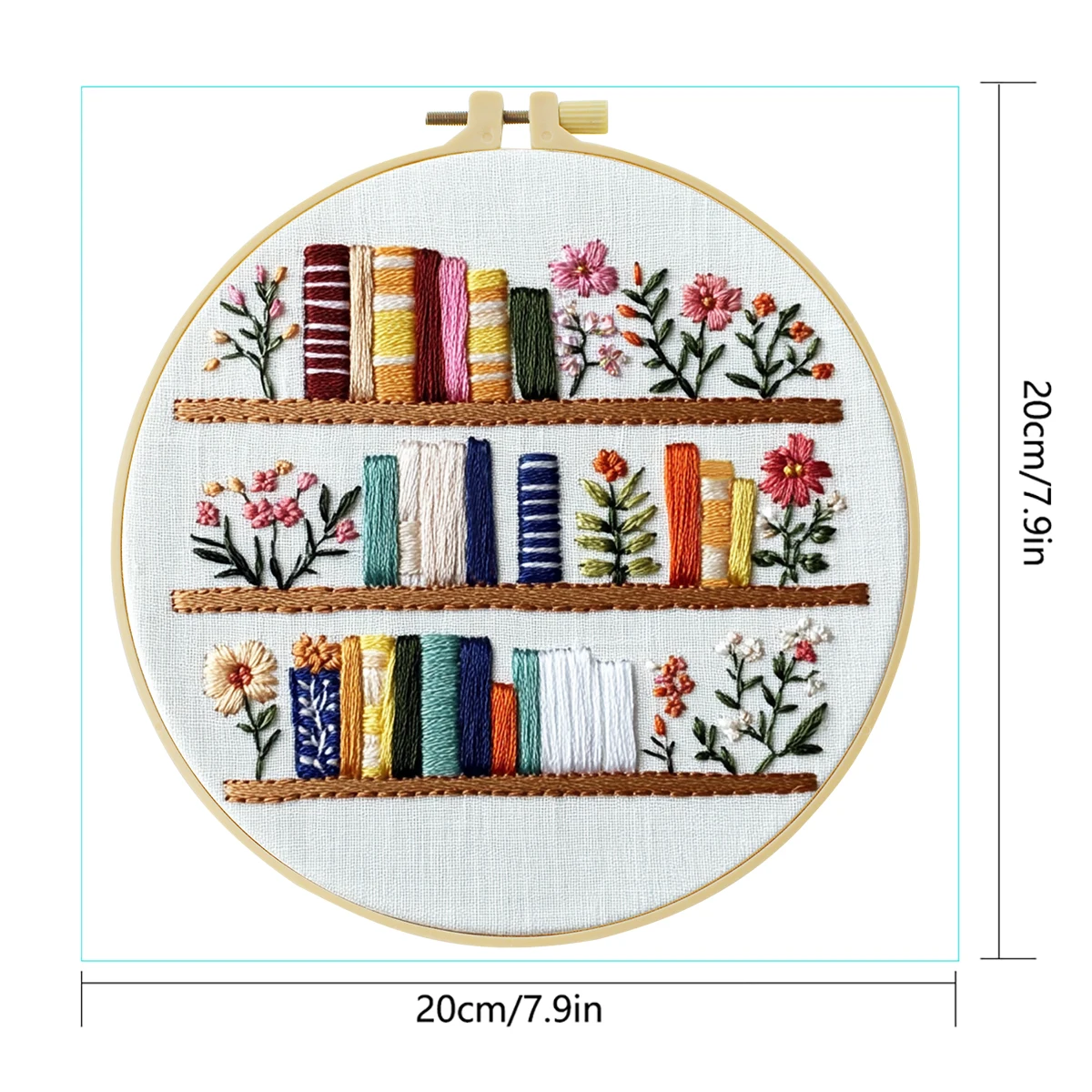1 Stickset, 20 x 20 cm, Bücherregal, handgefertigtes DIY-Stickset, geeignet für Erwachsene und Anfänger, inklusive – Detail 3