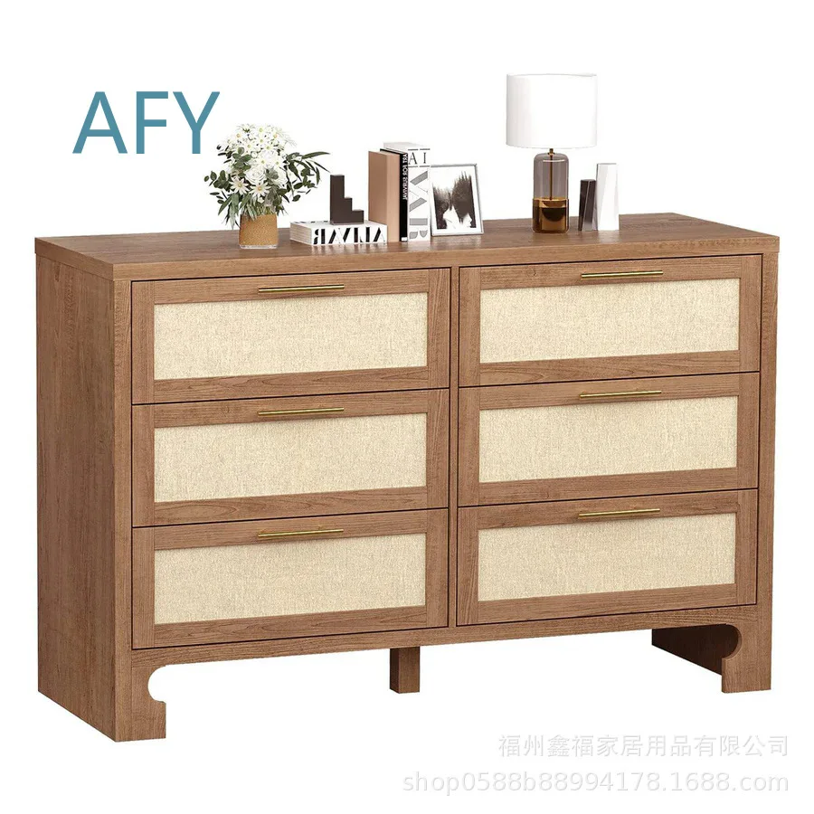 New Wooden Six-Drawer Double Dresser for Bedroom for Modern Home Decor Storage Furniture Caramel Finish Minimalist Design
