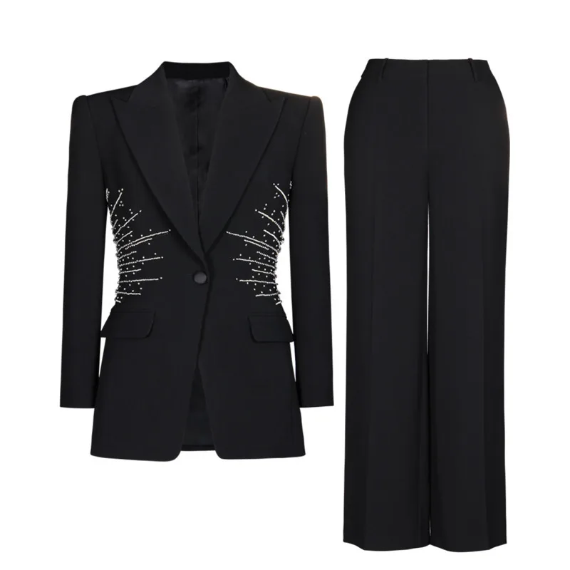 LEOSOXS レディースツーピーススーツ ラインストーン花火装飾ブレザー＆フレアパンツ 超華やかなフォーマルシーン向け 2025