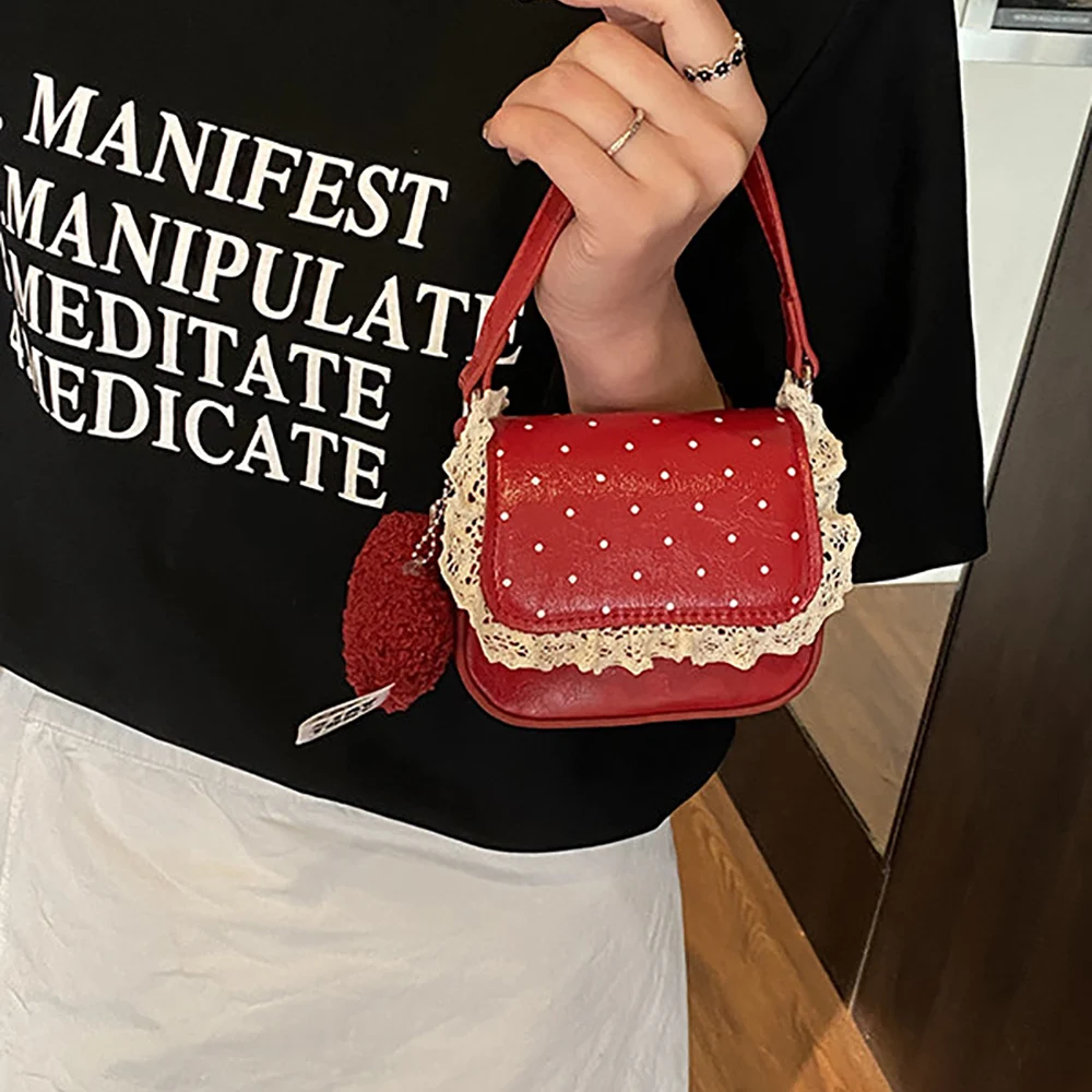 

Женская мини-кружевная лоскутная сумка через плечо в корейском стиле, сумки-мессенджеры с пряжкой в горошек, универсальные сумки с губной помадой и монетами