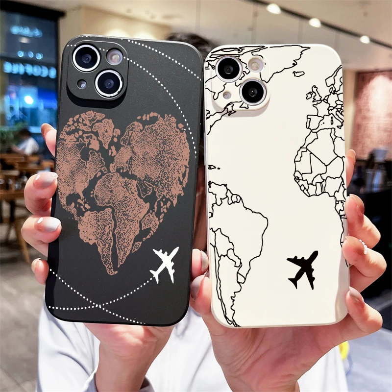 Planes World Map Travel Soft Phone Case For iPhone 16 15 11 13 12 14 Pro Max XS X 7 8 Plus SE2 Cover For iPhone 14 Pro Max Cases