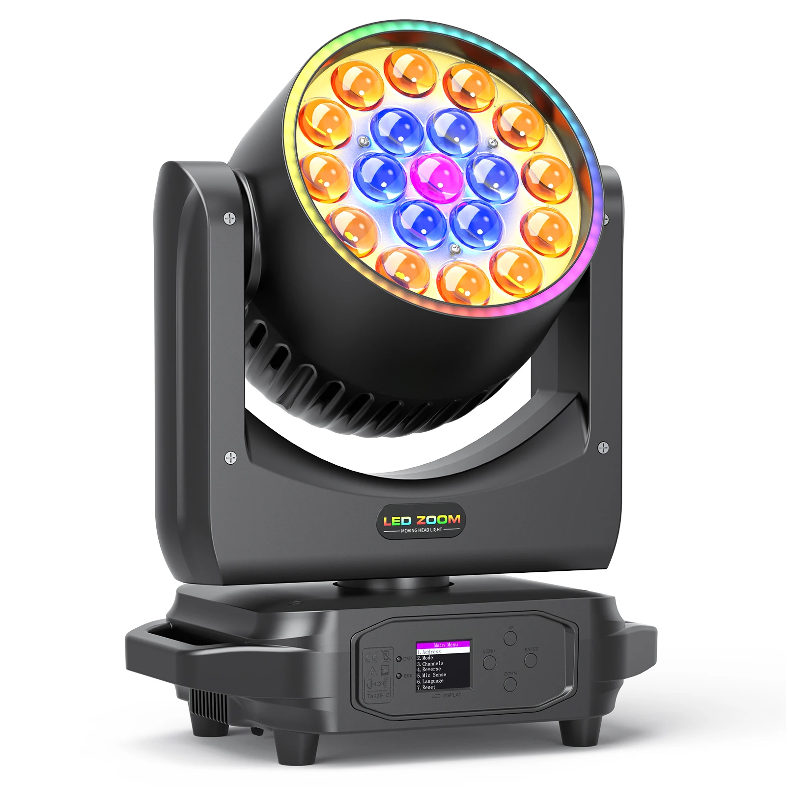 

Yiflamefly 220W Zoom Wash Moving Head Lights 19X15W RGBW LEDS Stage Lights With Light Strip For Wedding Party DJ Disco Bar KTV