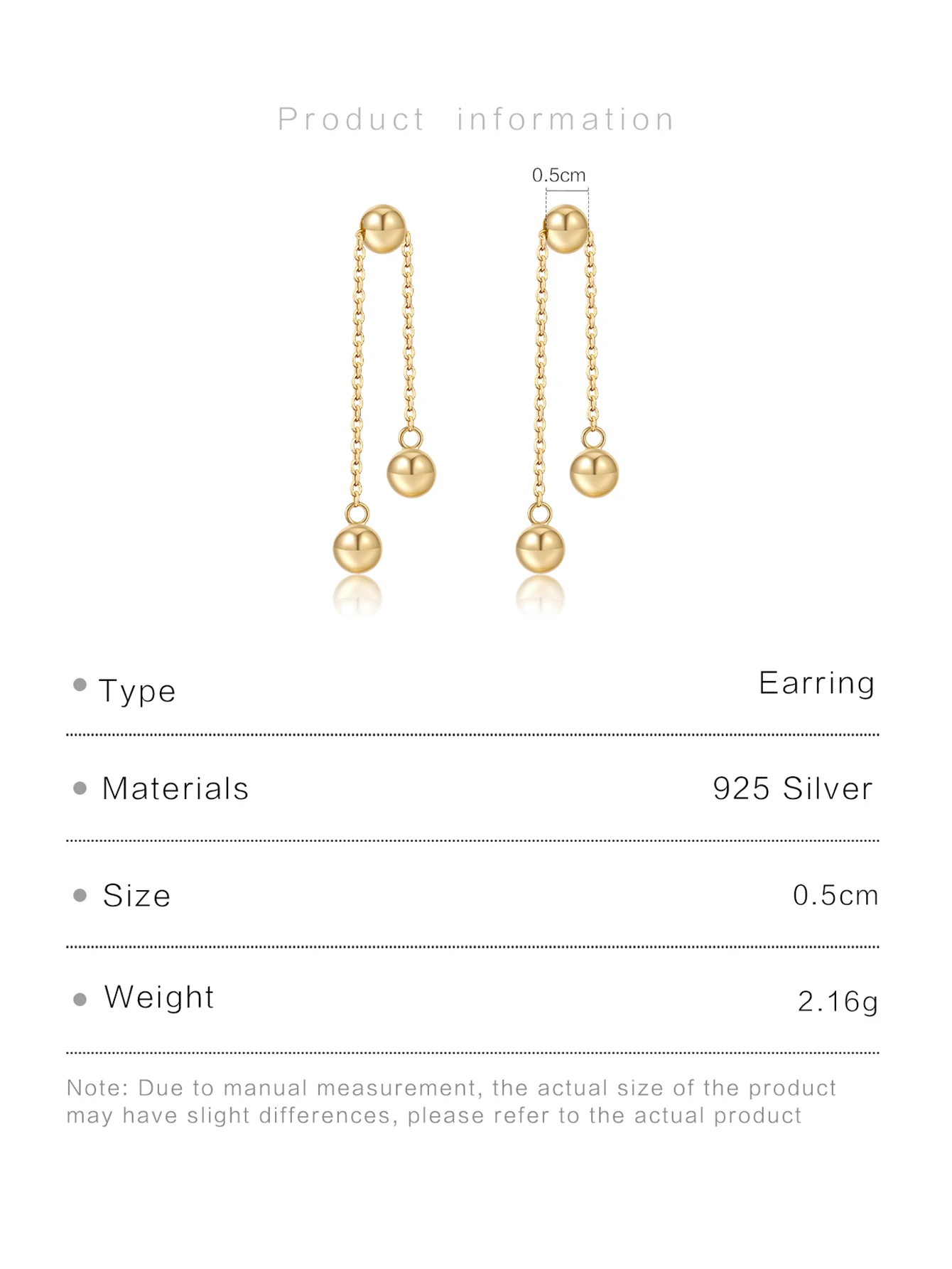 DPLAOPA Women 925 Sterling Silver Round Bead Plain Color Long Drop Earring Rock Punk Fine New Luxury Classic Party Jewelry Gift 6