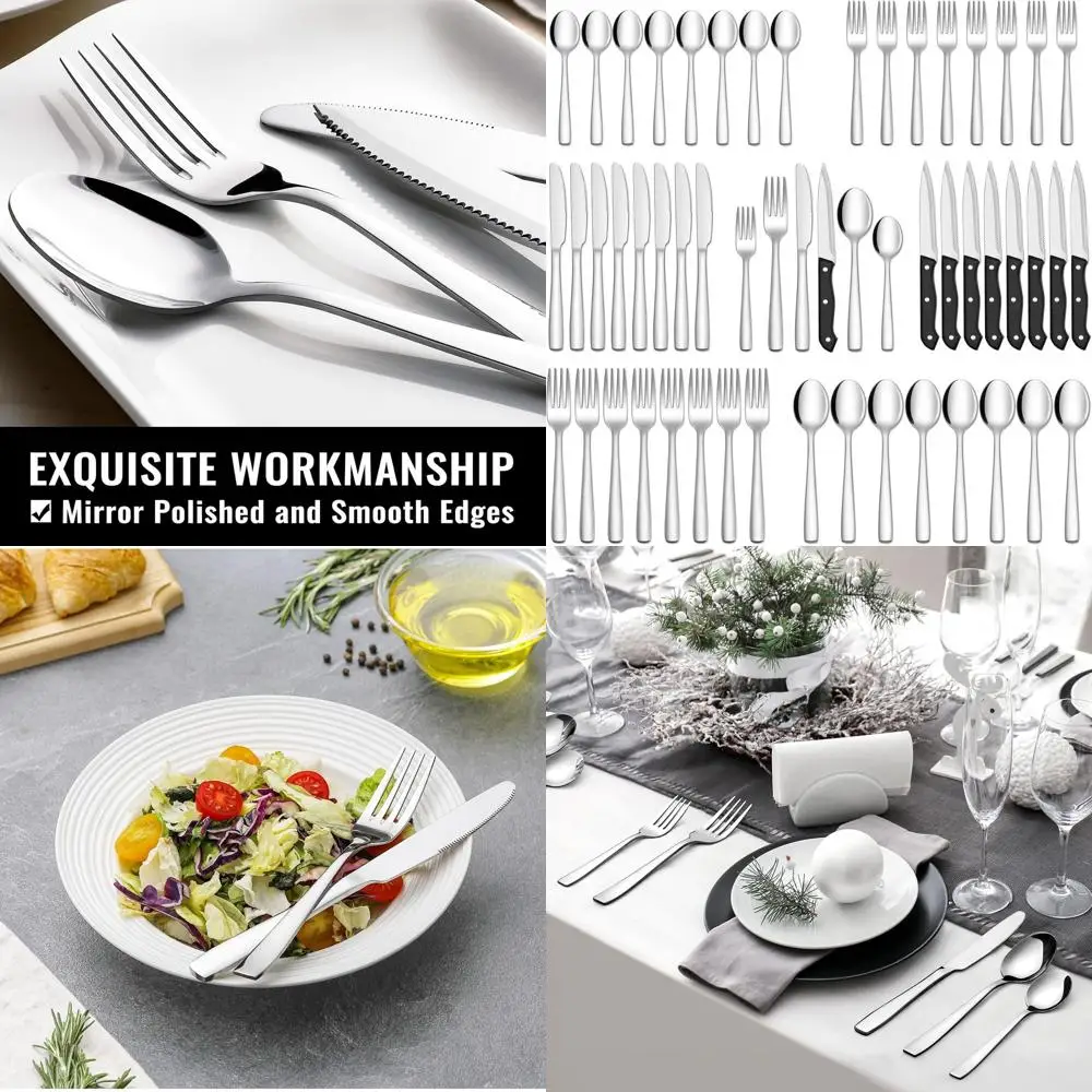 

8-Person 48-Piece Stainless Steel Silverware Set with Steak Knives, Mirror Finish, Dishwasher Safe for Home, Kitchen, Restaurant