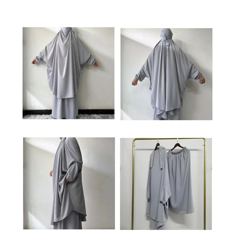 Ramadan Muslim Women Khimar Abayas Two Piece Set Hijab Burqa Dress Islamic Prayer Garment Clothing Arabic Robe Djellaba Kebaya