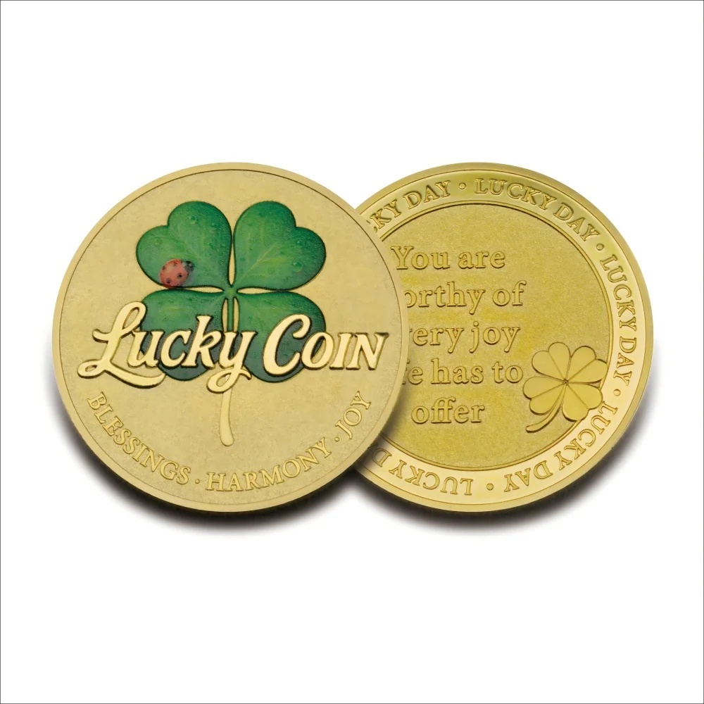 Four-leaf Clover Ladybug Souvenir Coin Blessing Harmony Joy Gold Plated Collection Coin