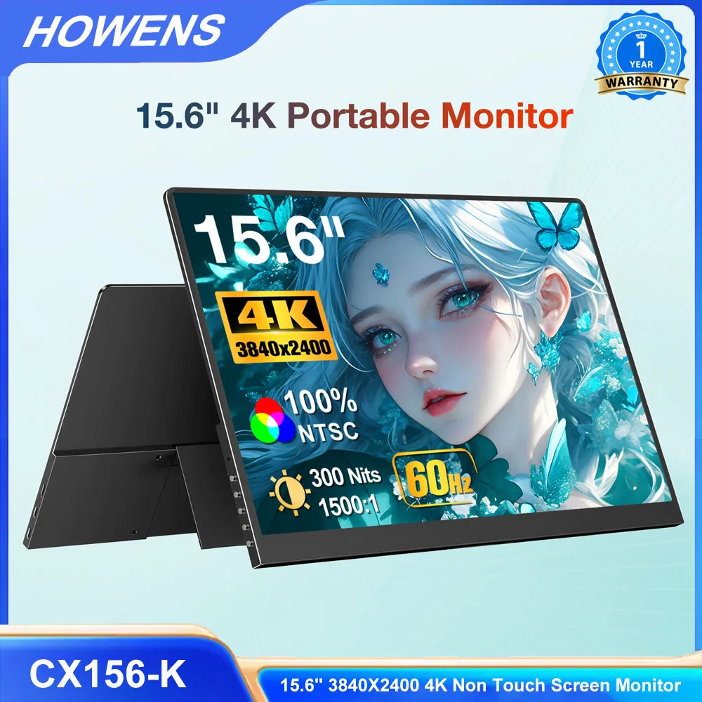 Howens Non touch screen wall display 15.6 Inch 4K Portable Monitor MINI HDMI Gaming for MAC/Laptop/PC/Xbox/PS4/5/Switch,Z1RC