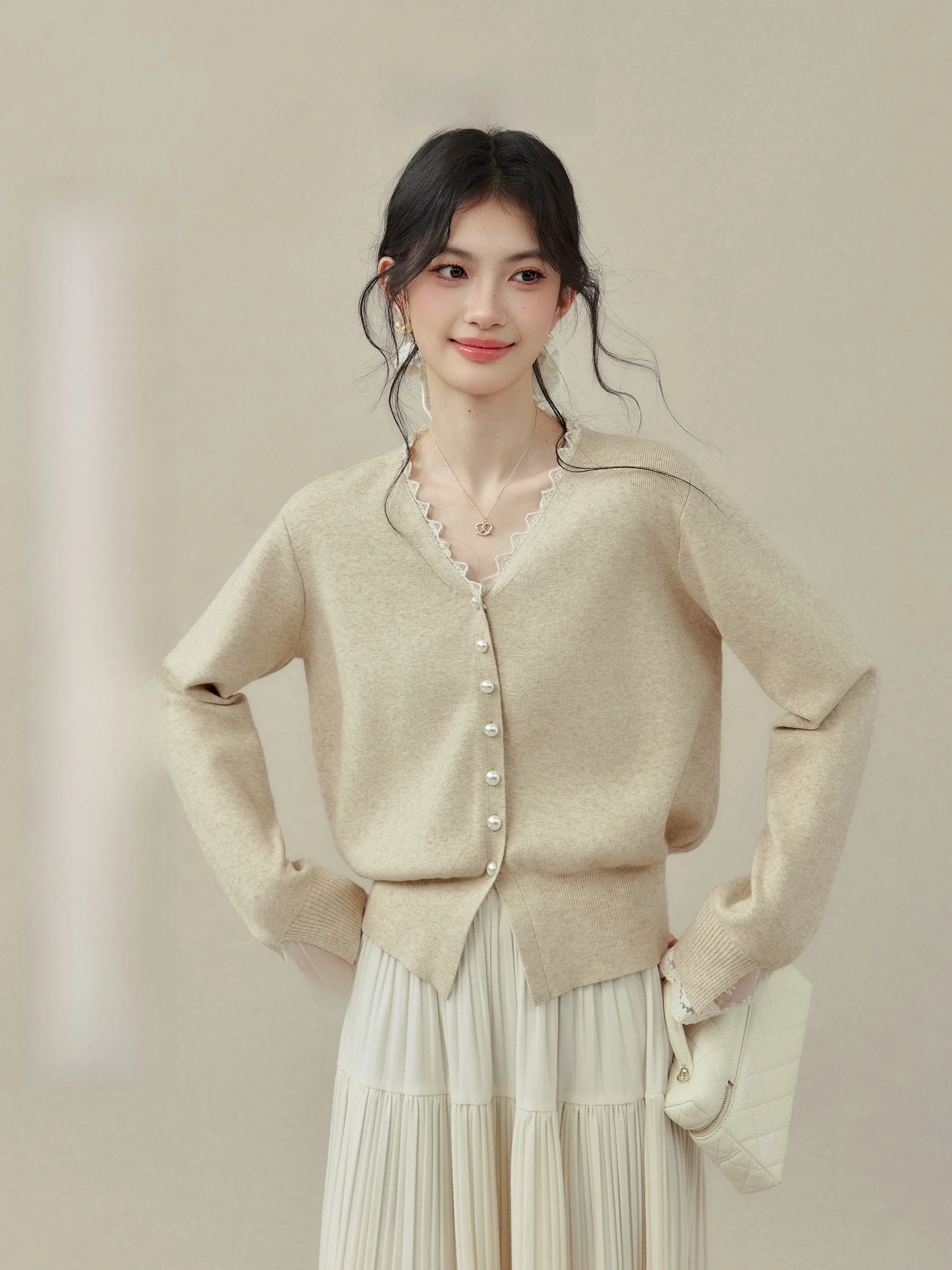 

Теплый женский свитер из шерсти Sugar Maple Walnut с V-образным вырезом, базовый слой, верхняя одежда, кардиган с длинными рукавами, зимняя мода