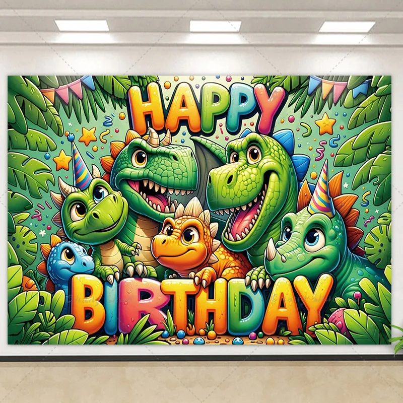 Cartoon Dinosaur Happy Birthday Party Decoration Newborn Photography Backdrop Props Photocall Baby Shower Photo Background HR-01