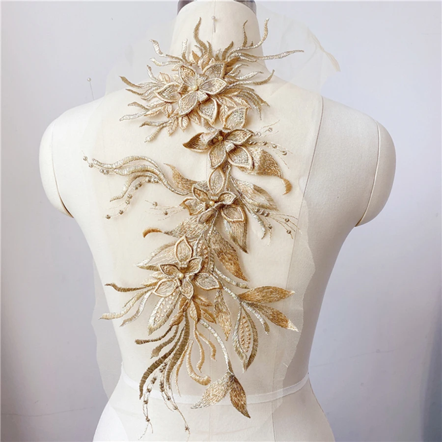 Golden Sequin Bead Lace Flower Patch for DIY