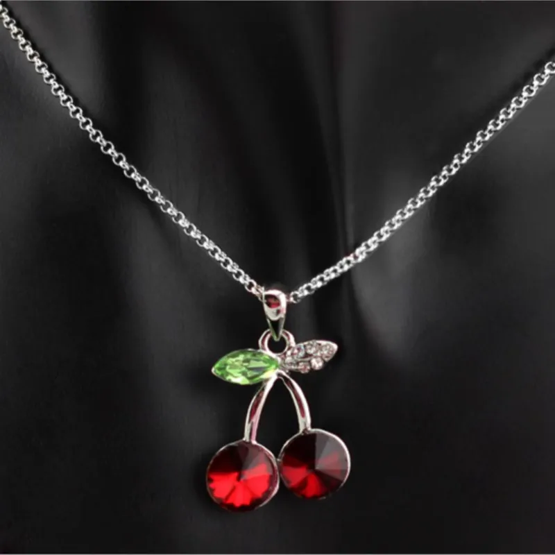 quality Crystal red pink Cherry Design Pendant Necklae fashion jewelry dropshipping promotion New Arrival wed girl birthday gift