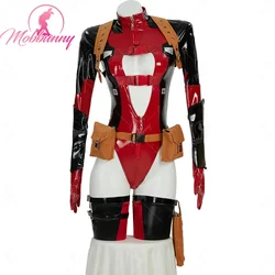 MOBBUNNY Women Bodycon Outfit Sexy Cutout Bodysuit with Holster Waist Bag and Socks for Halloween Cosplay Costume