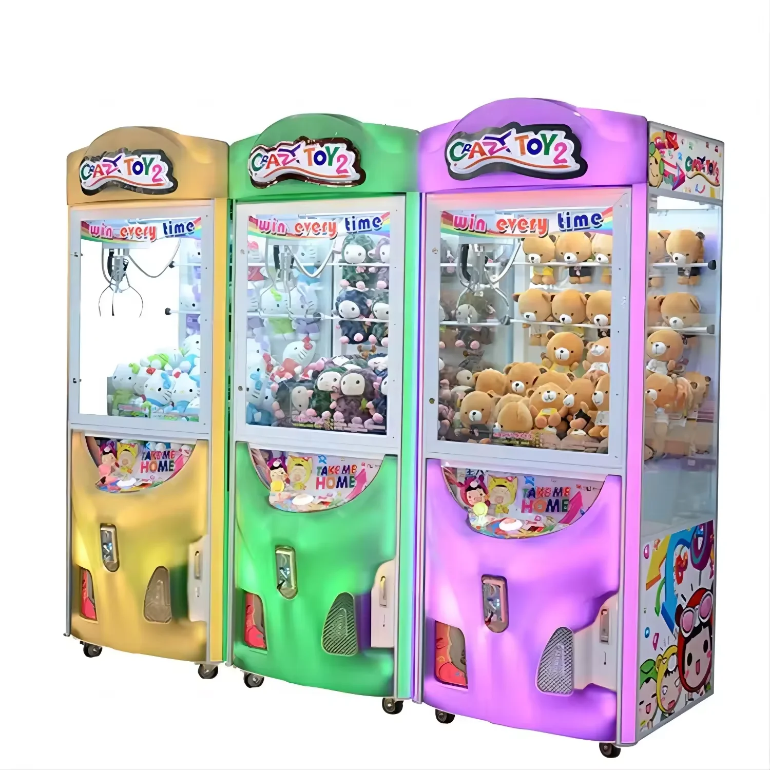 KAIMI Custom Coin Operated Crazy Toy 2 Gifts Catch Dolls Claw Crane Machine Toys For Amusing Arcade Game For Assorted Prizes