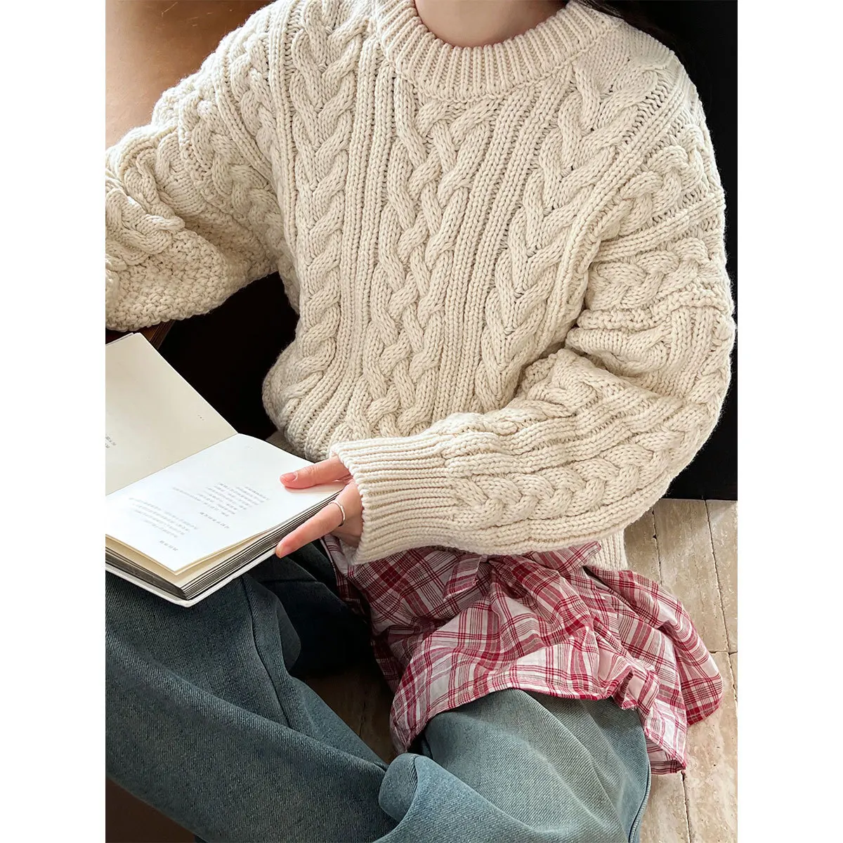 

Casual Thickened Fried Dough Twists Sweater Women's Autumn and Winter New Loose Lazy Christmas Atmosphere Red Top Ss686