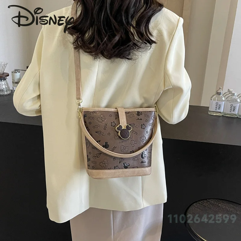 Disney-Bolso cruzado de Mickey para mujer, bolsa de cubo de gran capacidad, Color sólido, de alta calidad, a la moda, novedad