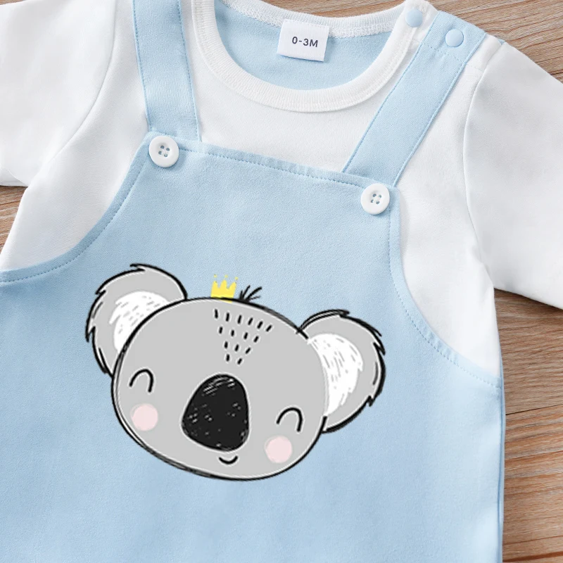 ملابس الأطفال حديثي الولادة باللون الأزرق مطبوع عليها رأس كوالا بذلة للأطفال الصغار بأكمام قصيرة من قطعة واحدة بدلة صيفية رومبير #2