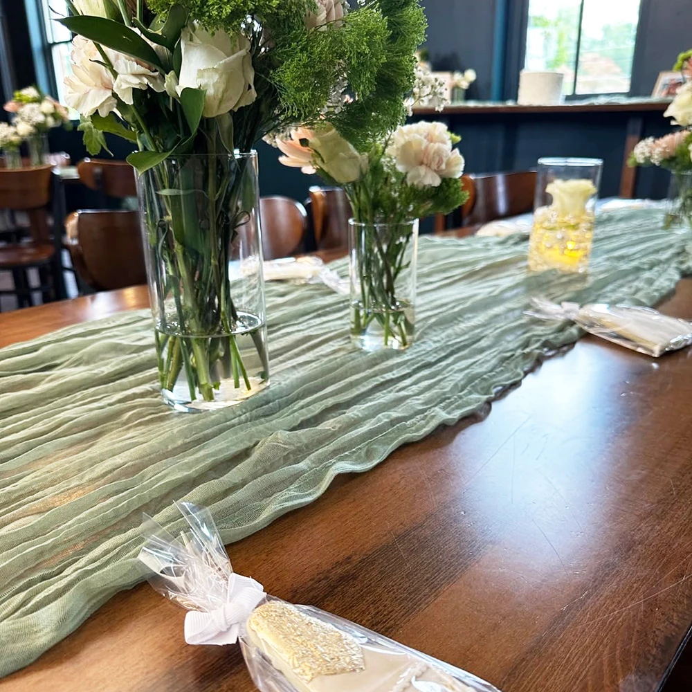 Sage Green Cheesecloth Table Runner Boho Rustic Gauze Cheese Cloth Table Runner Wedding Bridal Shower Birthday Party Decorations